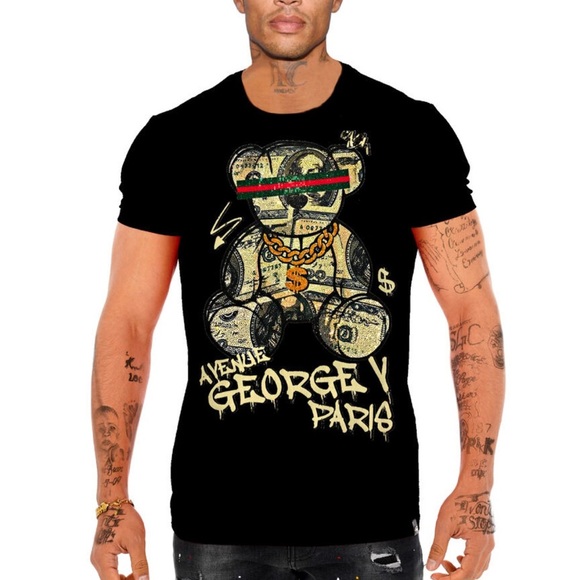 Men’s designer black George V of Paris T-shirt with rhinestones